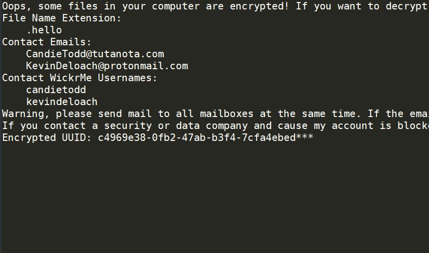 .hello virus ransomware WickrMe image