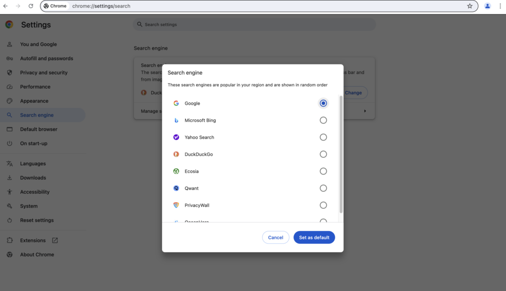 Seleccione Google como búsqueda predeterminada en Chrome